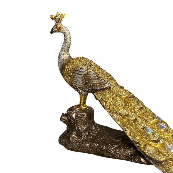 Home Centre Corsica Mayur Polyresin Standing Peacock Figurine Gold Silver - Picture 7 of 15